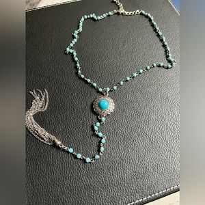 Turquoise & silver | beaded fashion bolero necklace | (worn once) | EUC